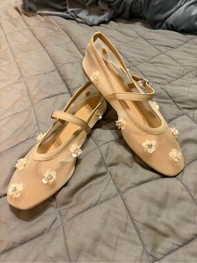 a new day Nude Floral Mary Jane Flats with Strap